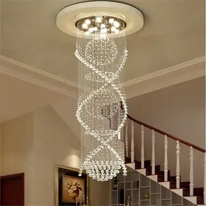 Hotel Hanging Crystal Beads Lamp Stairs Villa Modern Luxury Raindrop Long Spiral K9 Crystal Chandelier