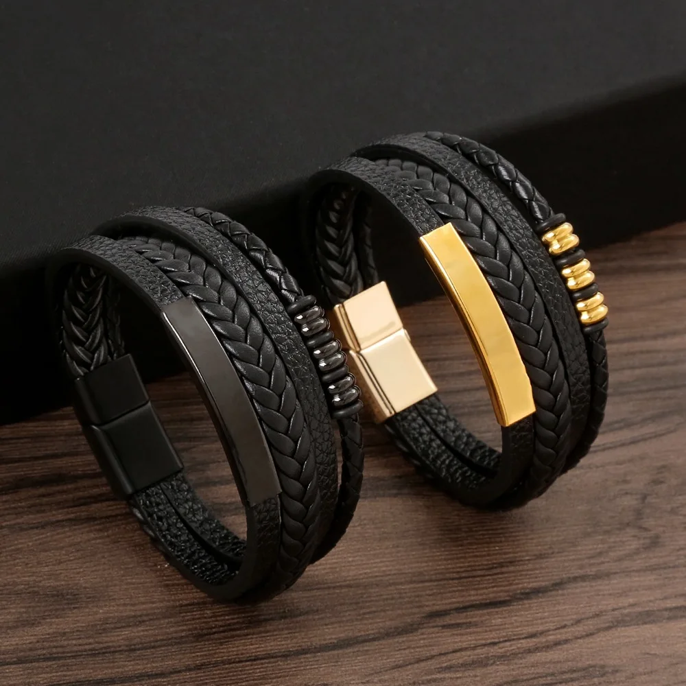 Noble Magnet Clasp Braided Bracelet Accessories Non Tarnish Stainless Steel Bracelet Vintage Leather Bracelet for Women Men