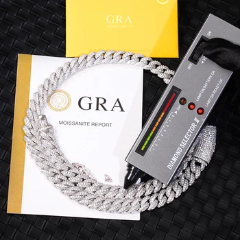 Hot Selling Pass Diamond Tester 925 Solid Silver 6mm 9mm 13mm Two Rows Iced Out Hip Hop VVS1 Moissanite Cuban Link Chain