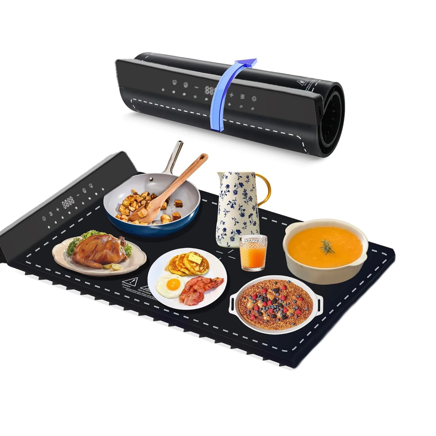 Creative Foldable Silicone Electric Warming Board Quick Heating Food Warmer Mat Easy-Roll-Up Anti-Slip Flexible Tray for Table