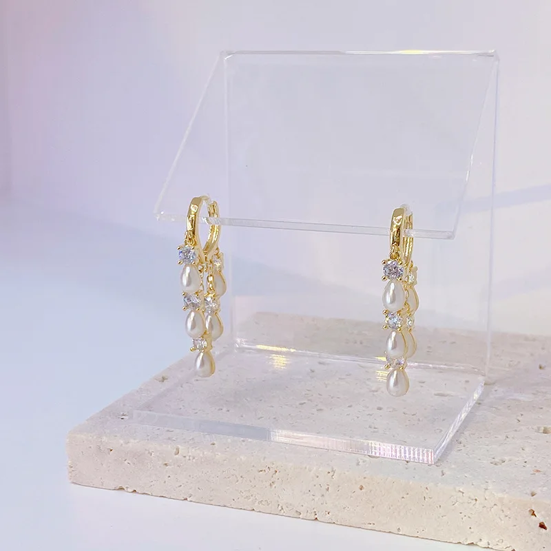 MIQIMIAO Orecchini A Catena Lunghi Con Perle E Nappe – Gioielli Moda Per Donna E Ragazza, Oro - 2
