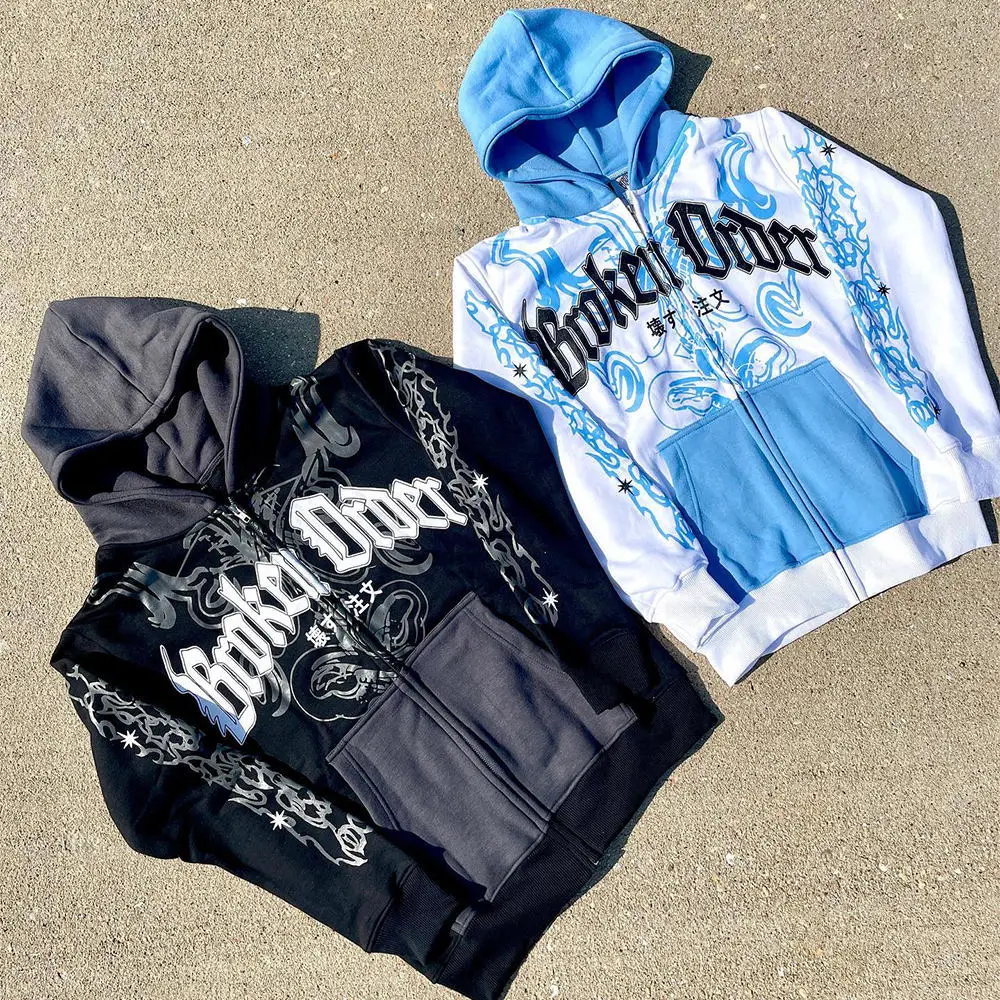 500gsm Custom Logo Screen Printing Terry Cotton 500gsm Hoodies Terry Heavy Weight No String Zip up Hoodie