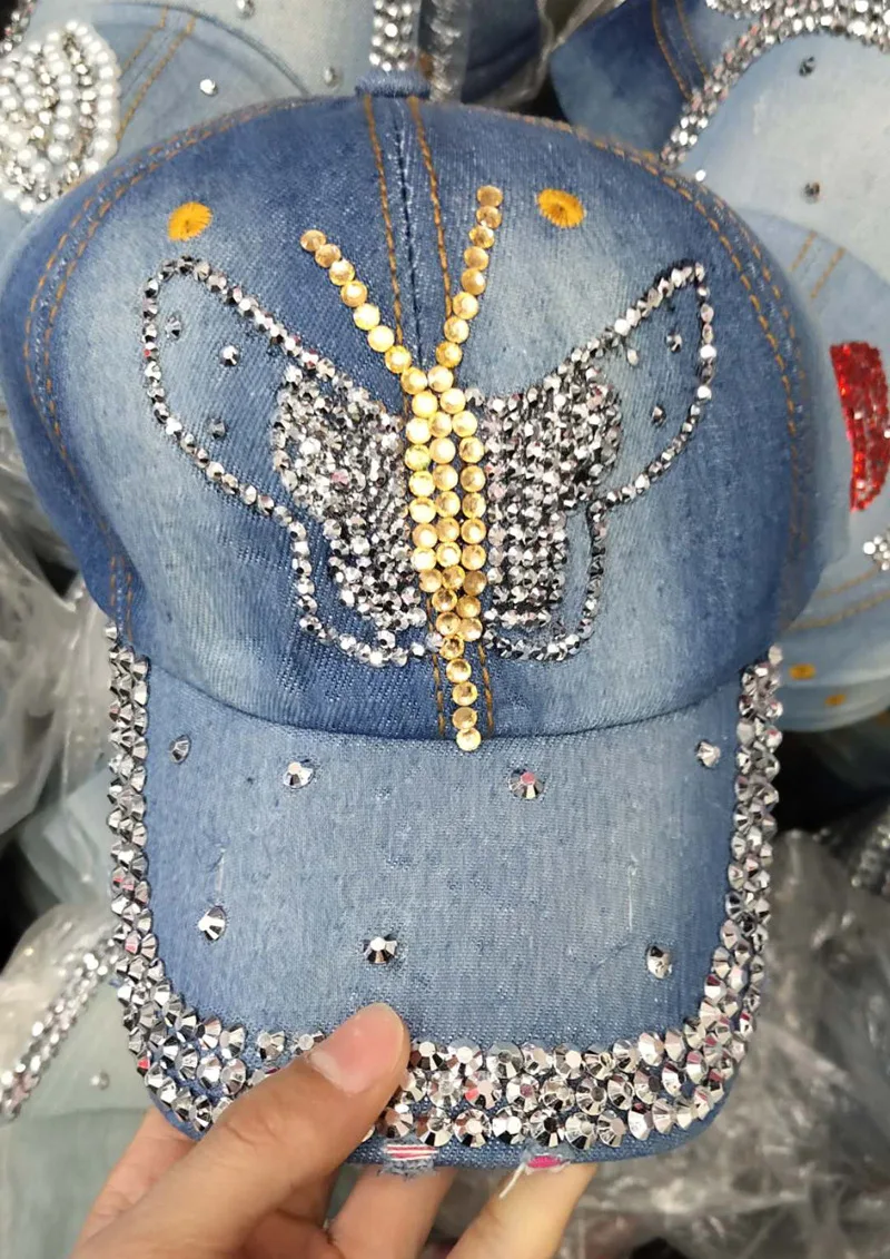Go Party Women Distressed Denim Baseball Hats with Pearls  display picture 1