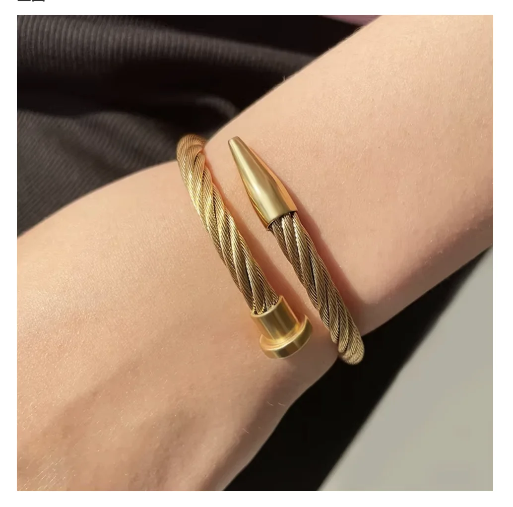 18k Gold Bangle Cable Wire Bracelets Wholesale Mens Bracelet 18K