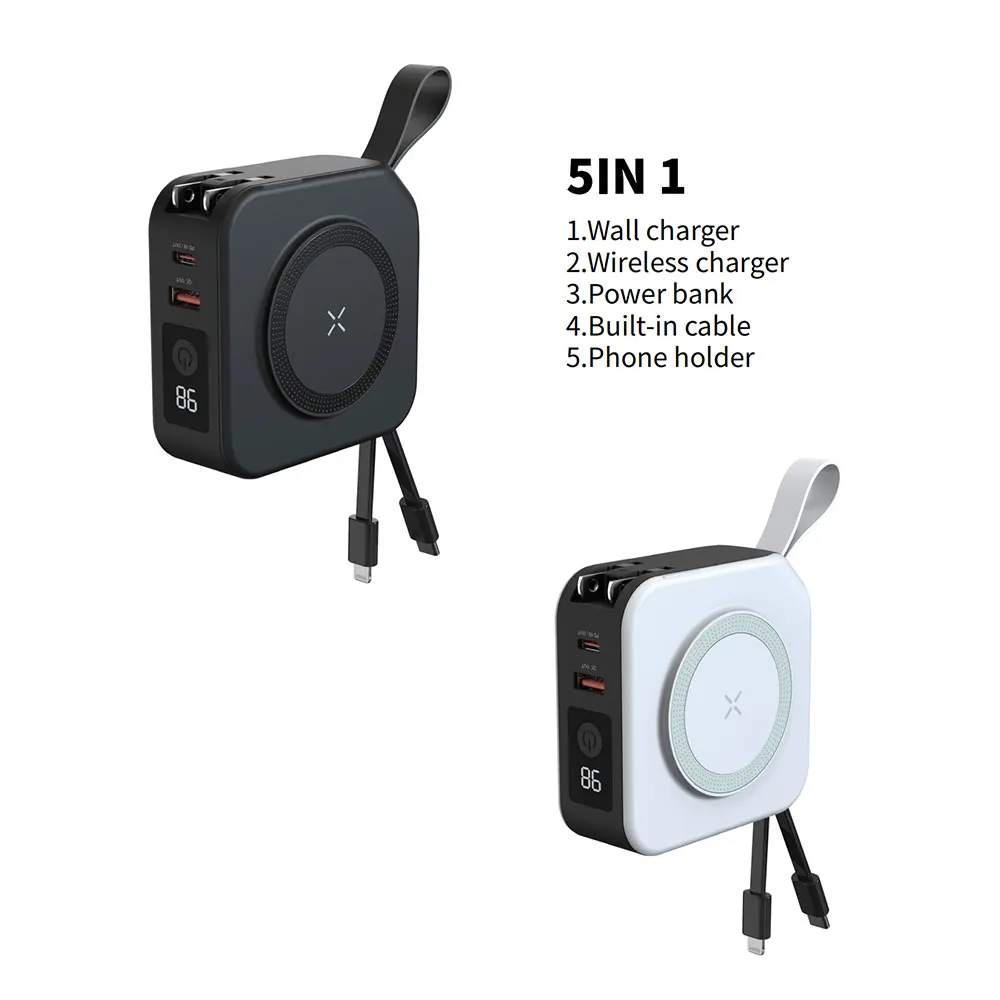 product 5 1 universal travel charger led display magnetic portable wireless fast charging 20w high capacity power bank support color-3