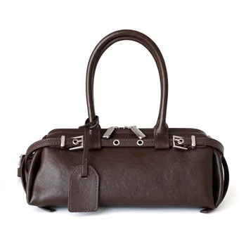 2025 New Vintage Design Handbag Fashion Motorcycle Strap Detail with Zippered Handle & Crossbody Shoulder Bag Polyester Lining