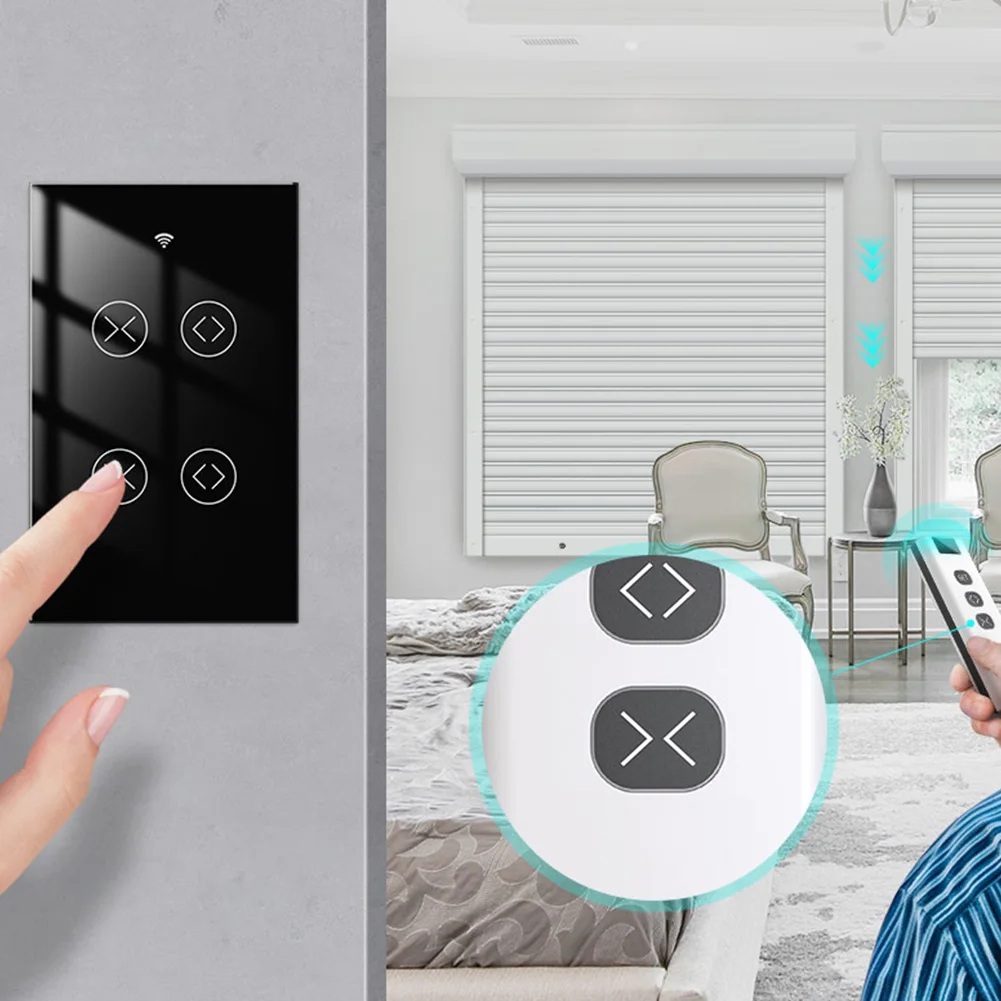 Tuya Smart Curtain Switches 2 Gang Double Buttons WiFi RF Remote Control Electric Motor Roller Blinds Shutters Smart Life Alexa