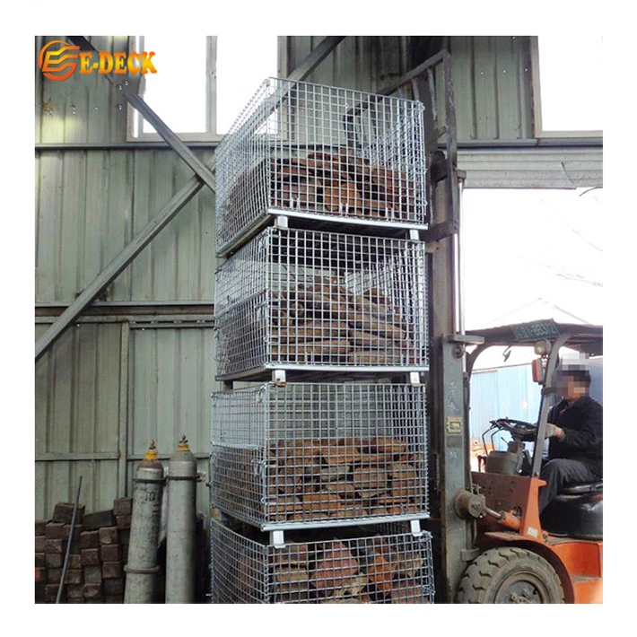 High Quality Collapsible Logistic Transport Forklift Galvanized Storage Stacking Steel Wire Basket Pallet