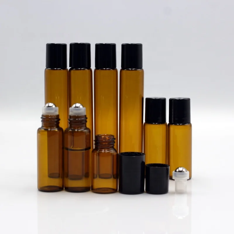 20ml perfume bottle cosmetic amber clear roll on glass with metal balls for essential oil packaging hot sales