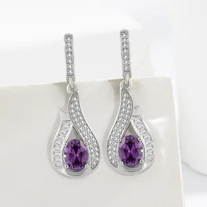Custom Wholesale Earrings Fashion Jewelry Purple Cubic Zircon Dangle Trendy water Drop Pendant Earrings for Women Party Wedding