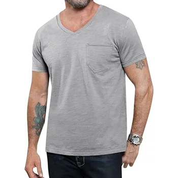 Pocket Tee Shirts Luxury Short Sleeve Slim Fit  Casual 95 Cotton 5 Spandex V Neck T Shirts For Men