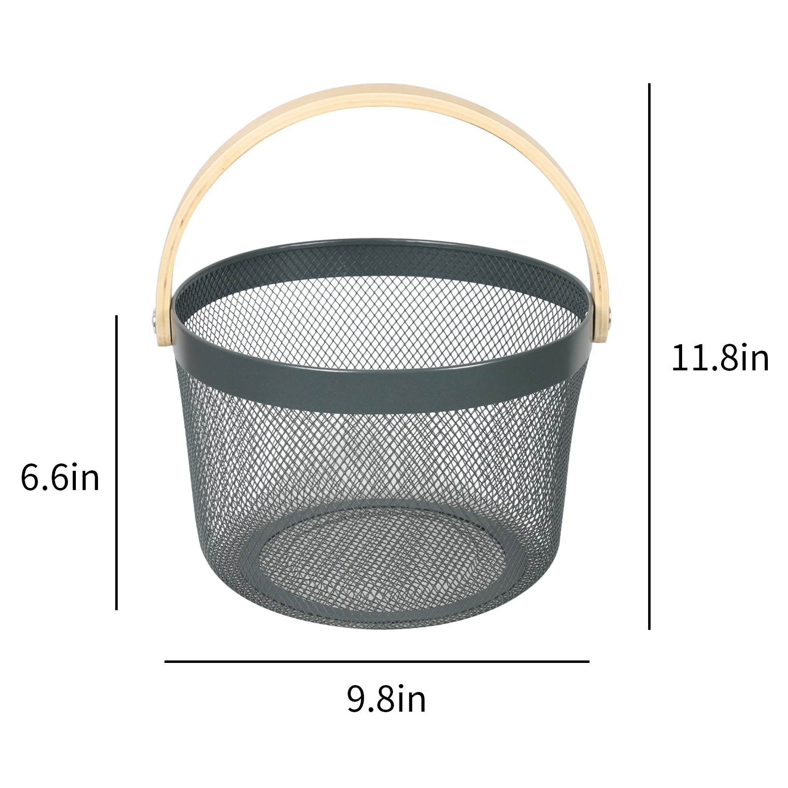 Sell Well Home Storage Baskets Kitchen Bath Toy Metal Organizer Wire Mesh Fruit Storage Basket With Wooden Handle