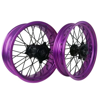 Best Price Fit Multi-brand Wheel Set Purple Rims Black Hubs Supermoto Dirt Bike Spoke Wheels