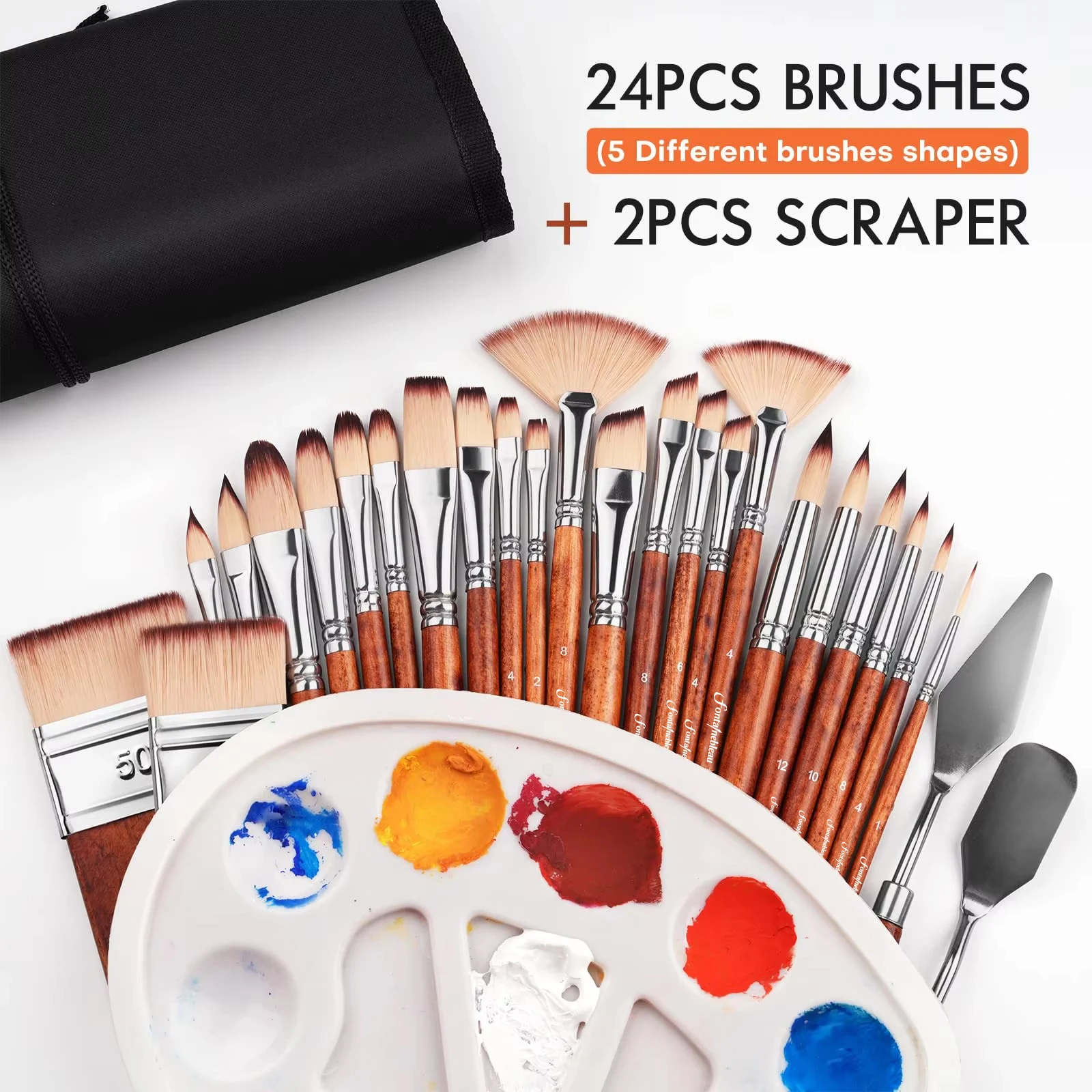 26pcs Artist Paint Brush Set Multi-Shape Nylon Hair for Watercolor Acrylic Oil Painting Custom Logo Wooden Handle
