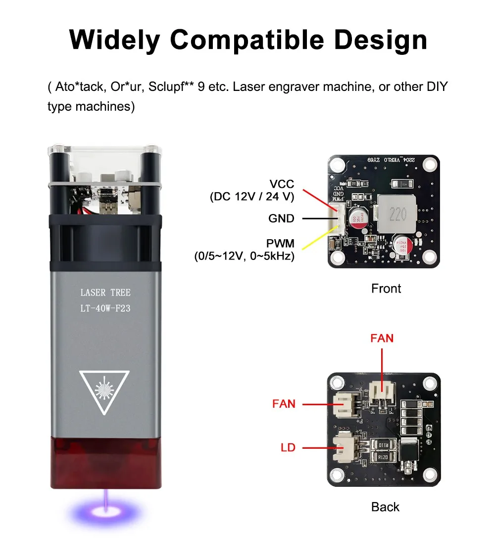 Module Laser 450nm 5W Laser Tree - Pour Graveur Laser, Puissance 40W