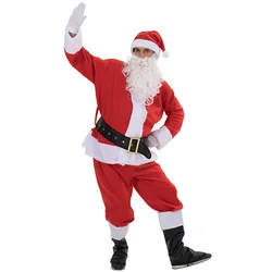 Костюм Санта Клауса, костюм из семи предметов для праздничной атмосферы, зимняя одежда для взрослых с Санта Клаусом на Рождество