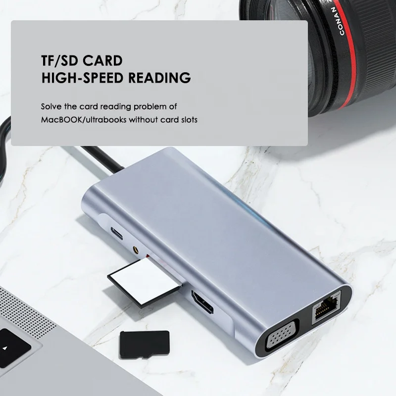 11 in 1 Usb C Hub Adapter to Ethernet 4K HDTV Audio Docking Station Lightning Converter PD Charging Docking USB C