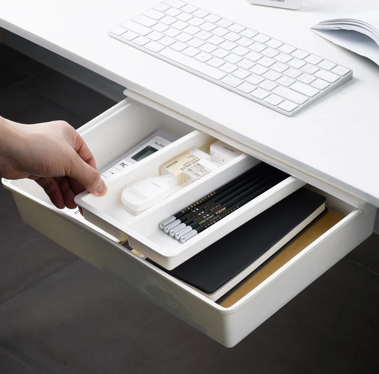 Self-adhesive Pencil Tray Table Drawer Organizer Storage Box Under Desk Stand 