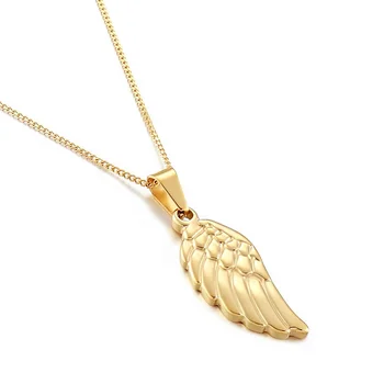 Men Jewelry Stainless Steel Gold Chain Guardian Angel Feather Wing Necklace Designs Wholesale