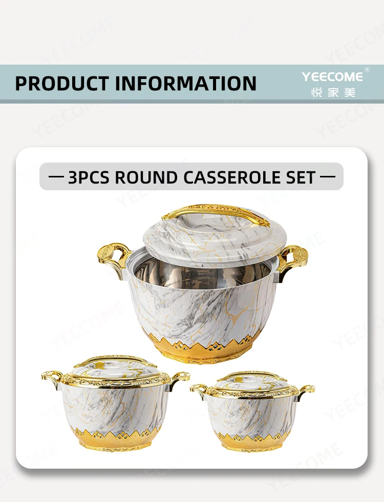 Factory Directly Sell Food Warmer Round 3l 5l 7l Luxury Food Warmer Set Marble Hot Pot Food