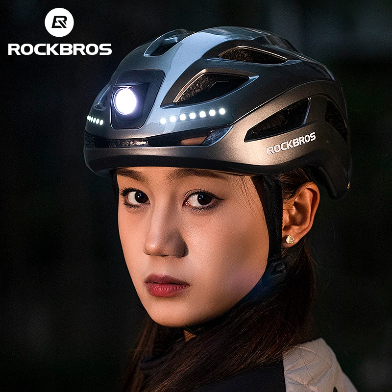 ROCKBROS Bike Cycle Helmets with Led Signal Lights Front and Back Light Rechargeable Safty Warning Bike Back Light Helmet