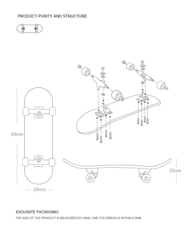 100*30mm Professional Custom Finger Skateboard Maple Wood Deck