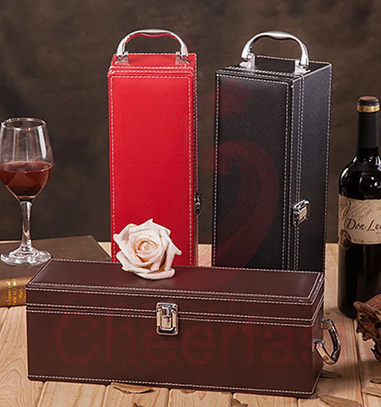 4 Bottle Leatherette Top Handle with 3 Wine Accessory Travel Wine Gift Box Sephywans Wine Box Handmade Premium Wine Carrier Case 