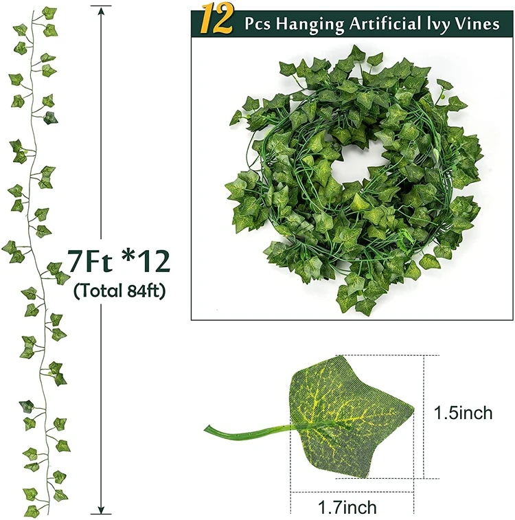 12 Pack Artificial Ivy Garland 80 LED String Lights & Remote