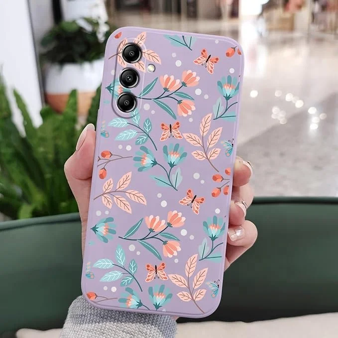 Laudtec Slim Soft Liquid Silicone Flower Pattern Case for Samsung Galaxy A14 Protective Shockproof Slim Style Phone Case