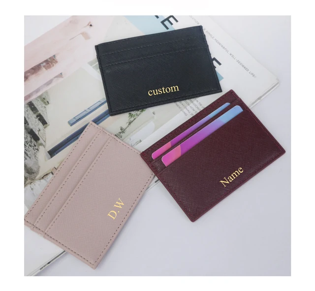 Custom Logo PU Cards Holder Wallet for Bank Cards Premium Leather with Cross Pattern ID Cards Cash Holder Purse Promotions Gifts