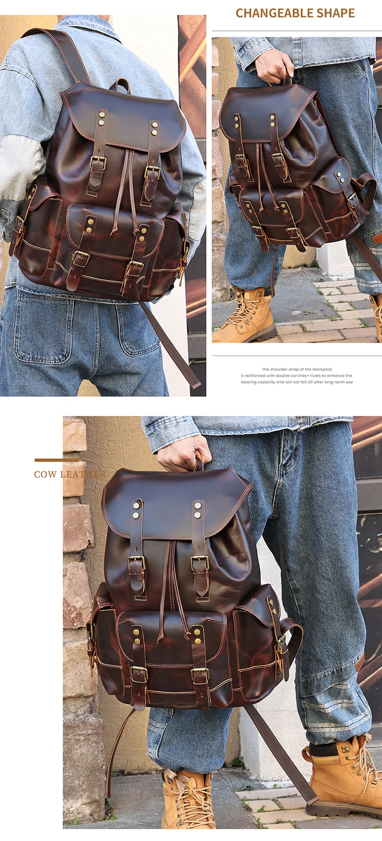 Vintage Flap Backpacks Business Leather Crazy Horse Leather Men Laptop ...