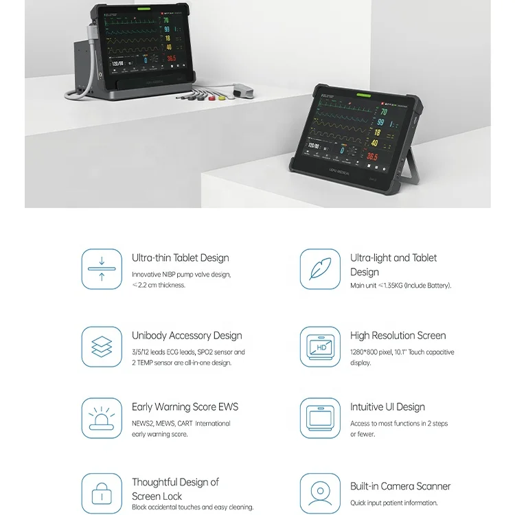 Lepu Clinic Multi Parameter Touch Screen Transport Handheld Vital Sign Monitor