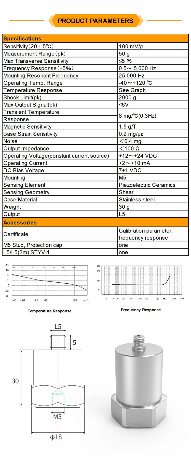 JSDED0005 Great Price General IEPE Accelerometer Stainless Steel Piezoelectric Vibration Meter manufacture