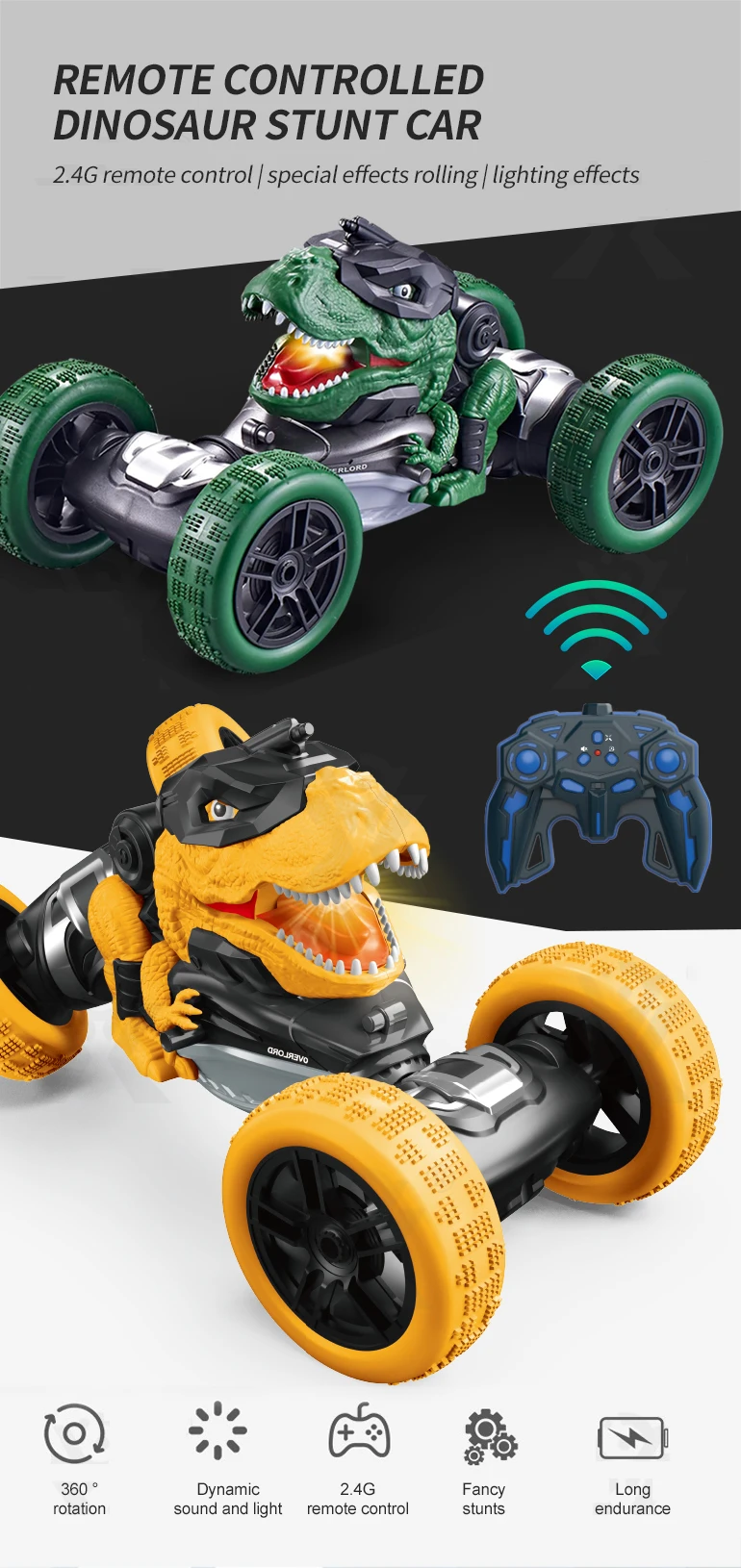 Dual Mode Dinosaurs Rc Stunt Truck Toys Climbing Remote Control Dino ...