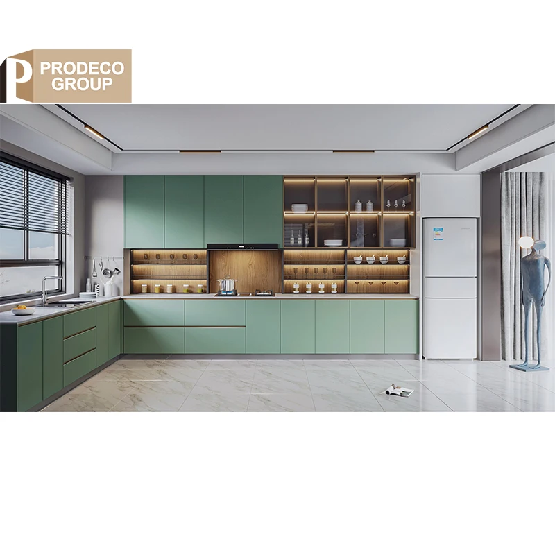Prodeco Open Concept Kitchen Cabinets Marble Hinge Drawer Basket Laminate Resin Faucet-Modern Design for Commercial Use Project