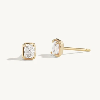 LOZRUNVE 925 Sterling Silver Classic Fashion Luxury Solitaire Diamond CZ Stud Earring Gold Plated
