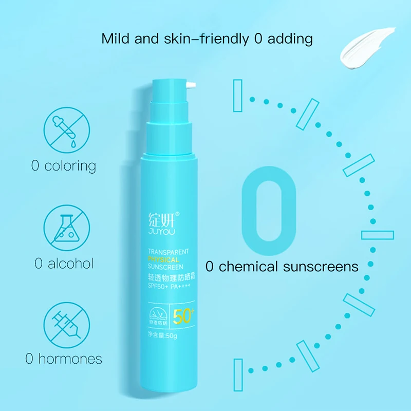 Новая формула Oem/Odm физический солнцезащитный крем Juyou Spf50 Pa ++++ легкий свежий отбеливающий