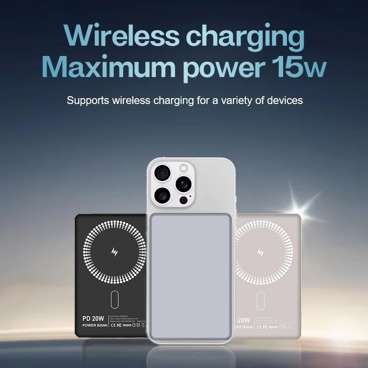 PD 20W Magnetic Wireless Power Bank for IPhone 5000mAh 10000mAh Ultra-thin Portable Aluminum Alloy Shell Black Gray Pink PB210