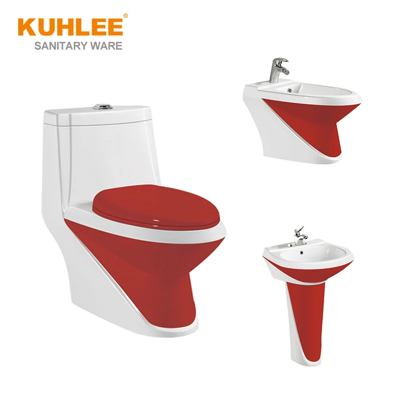 Popular Colorful Design Sanitary Ware Dual Flush Washdown And Siphonic Wc Toilet Suite For Bathroom In Red Purple