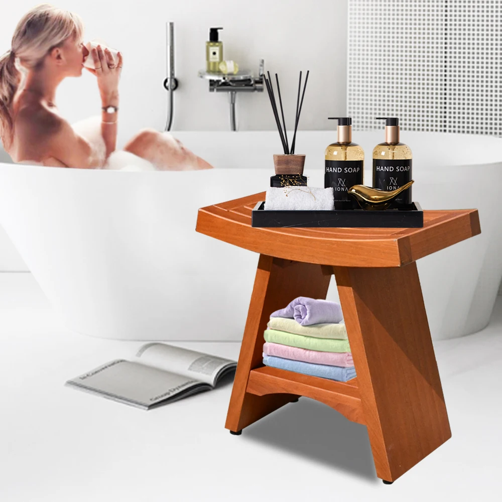 New Customized Teak Wood Bathing Bench Foot Bathroom Chair Seat