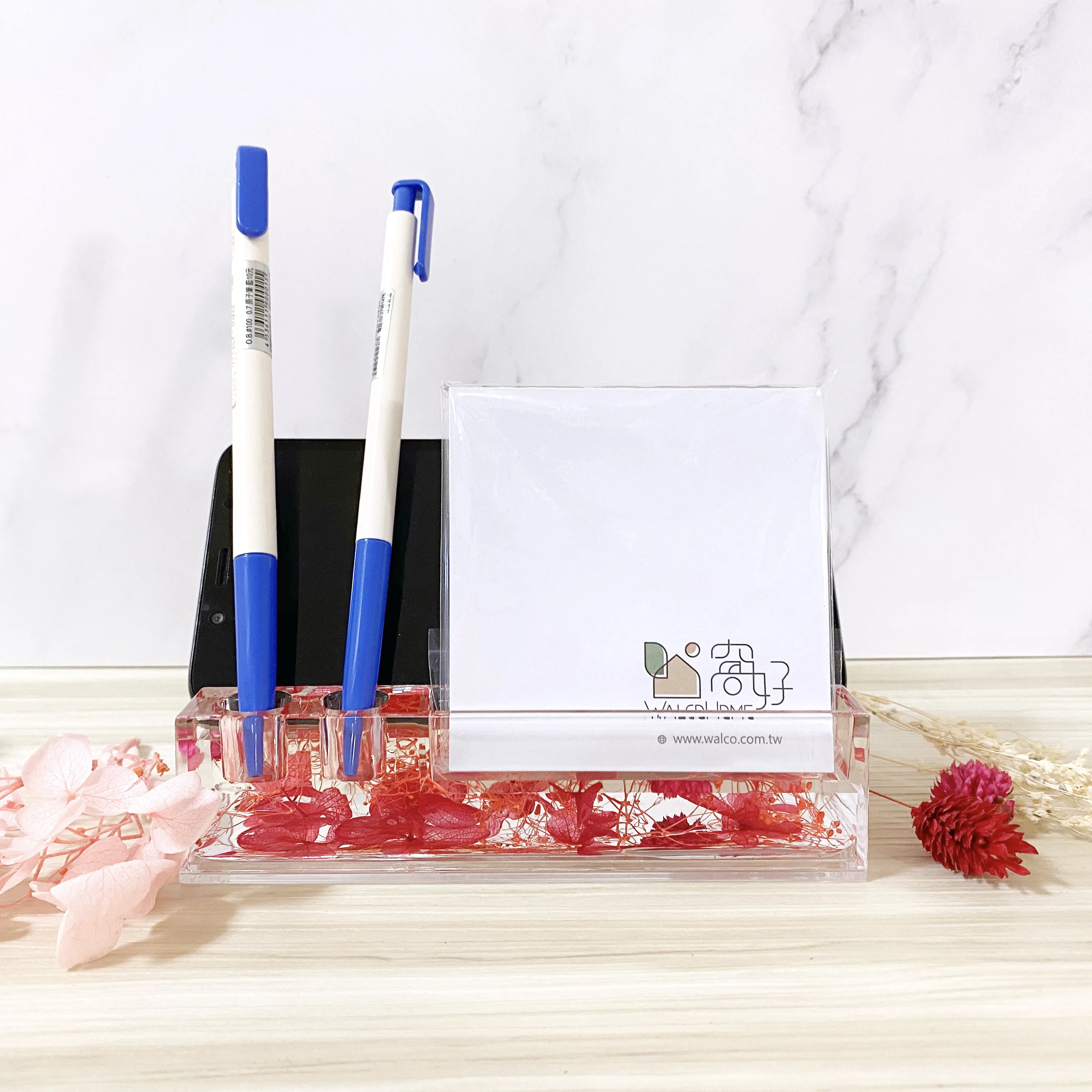 Держатель для телефона с сушеными цветами, Стильный Акриловый чехол для телефона, настольная подставка, офисные ручки, блокнот для записей и карт