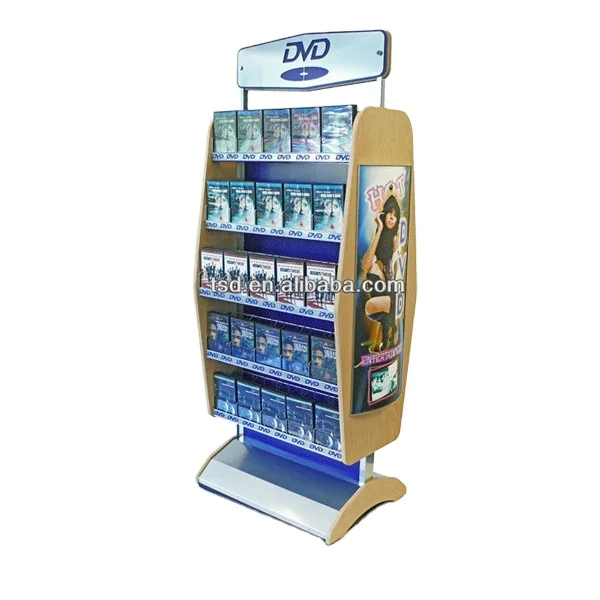 Retail Store Promotion DVD CD Round MDF Wooden Metal Display Stand for Dvd cd Display Rack