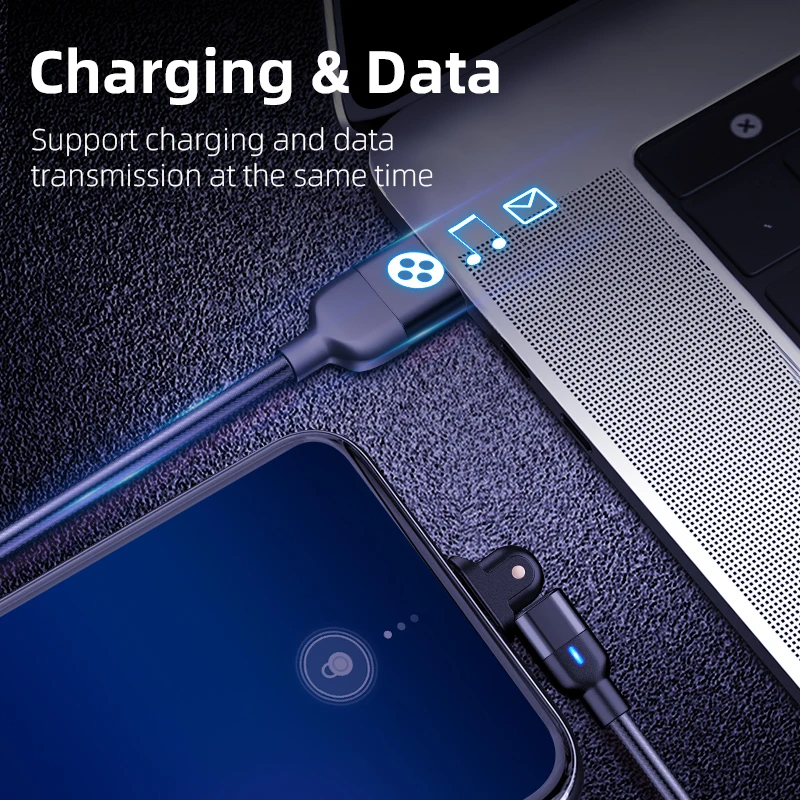 Оптовая продажа вращающийся на 180 градусов Micro USB кабель для передачи данных мобильного телефона USB-кабель быстрой зарядки нейлоновый