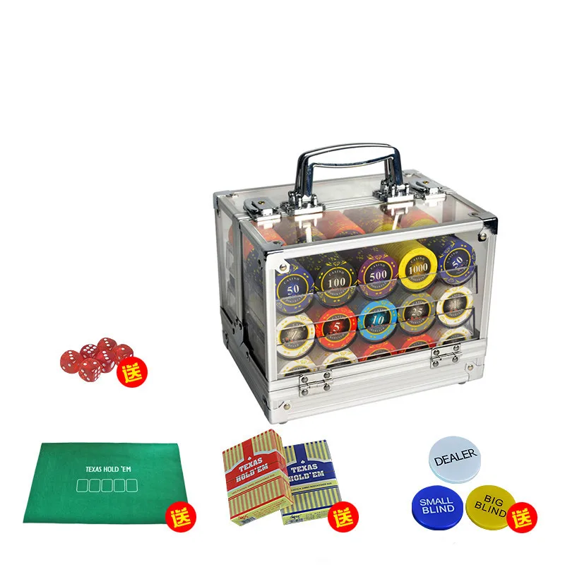 600 шт./компл. 14 г наборы глиняных чипсов с акриловой коробкой Техасские покерные чипсы