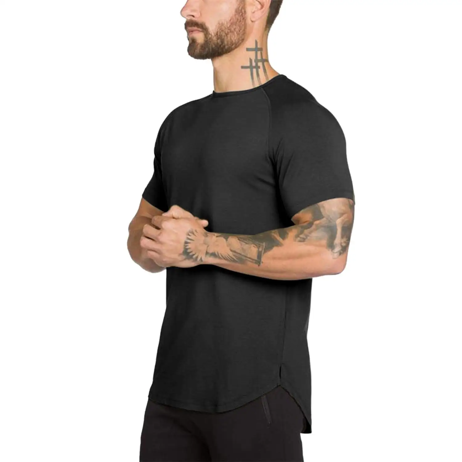Short Sleeve Workout Men Gym Muscle Fit T Shirts Cotton Performance ...