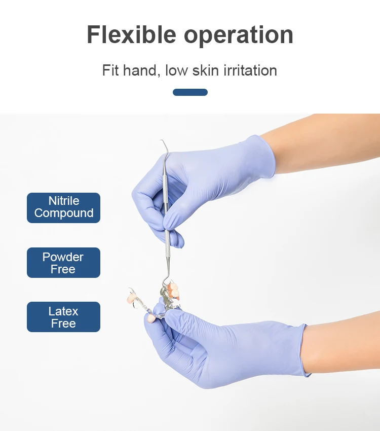 Medical Blue Nitrile Gloves Doctor Examination Beauty Salon Antiacid