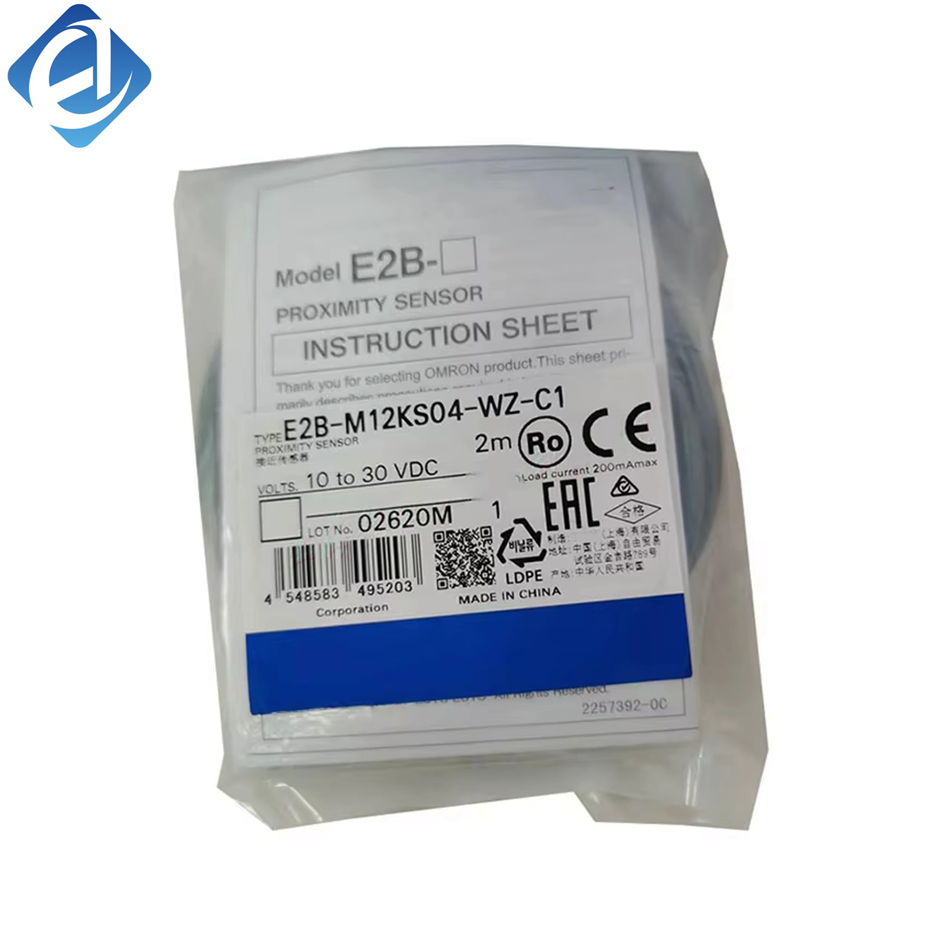 New Original Omron E2B series cylindrical inductive proximity sensor. 4mm sensing distance, stable metal detection, high anti-interference and long service life. Widely used in positioning detection, limit control, counting and mechanical equipment in ind