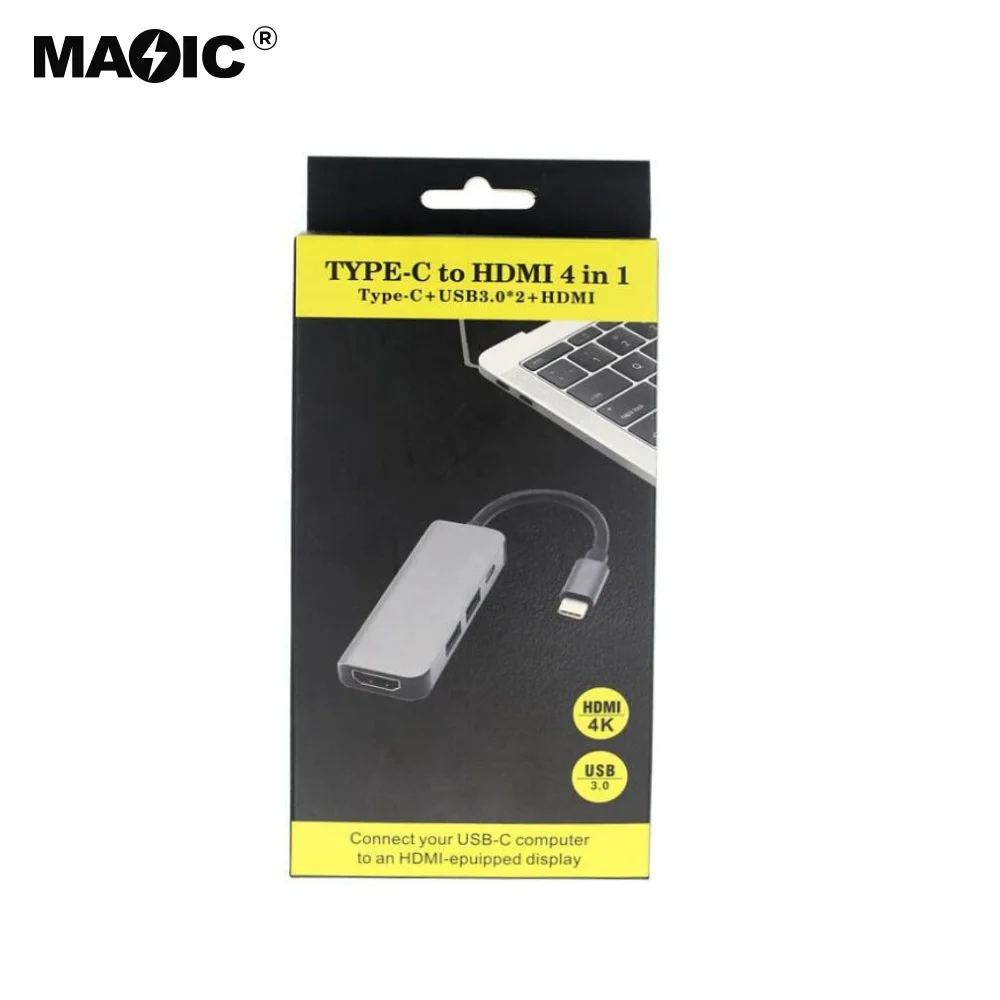 4k Video Output 4 in 1 Type C Hub Hdmi Usb 3.0 PD Charger Multifunction Adapter Usb C Hub Laptop Docking Station