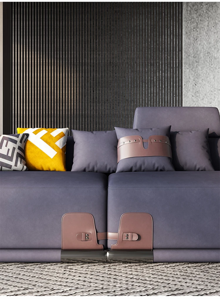 Italian Luxury Minimalist Highend Living Room Arc Shaped Leather