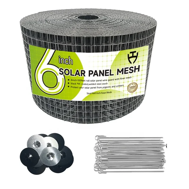 UV-Stabilized Bird Netting for Solar Panels Stainless Steel 1.0mm 6''x100ft with 60 Clips Solar Panel Surface Debris Block  Mesh